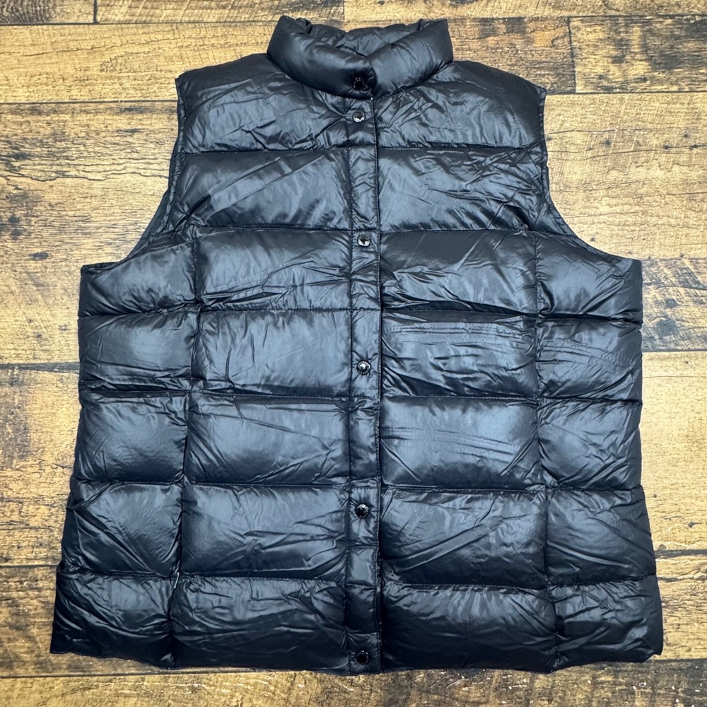 Lands End Black Puffer Vest Kids‎ L 14-16 Down Feather Quilted Insulated